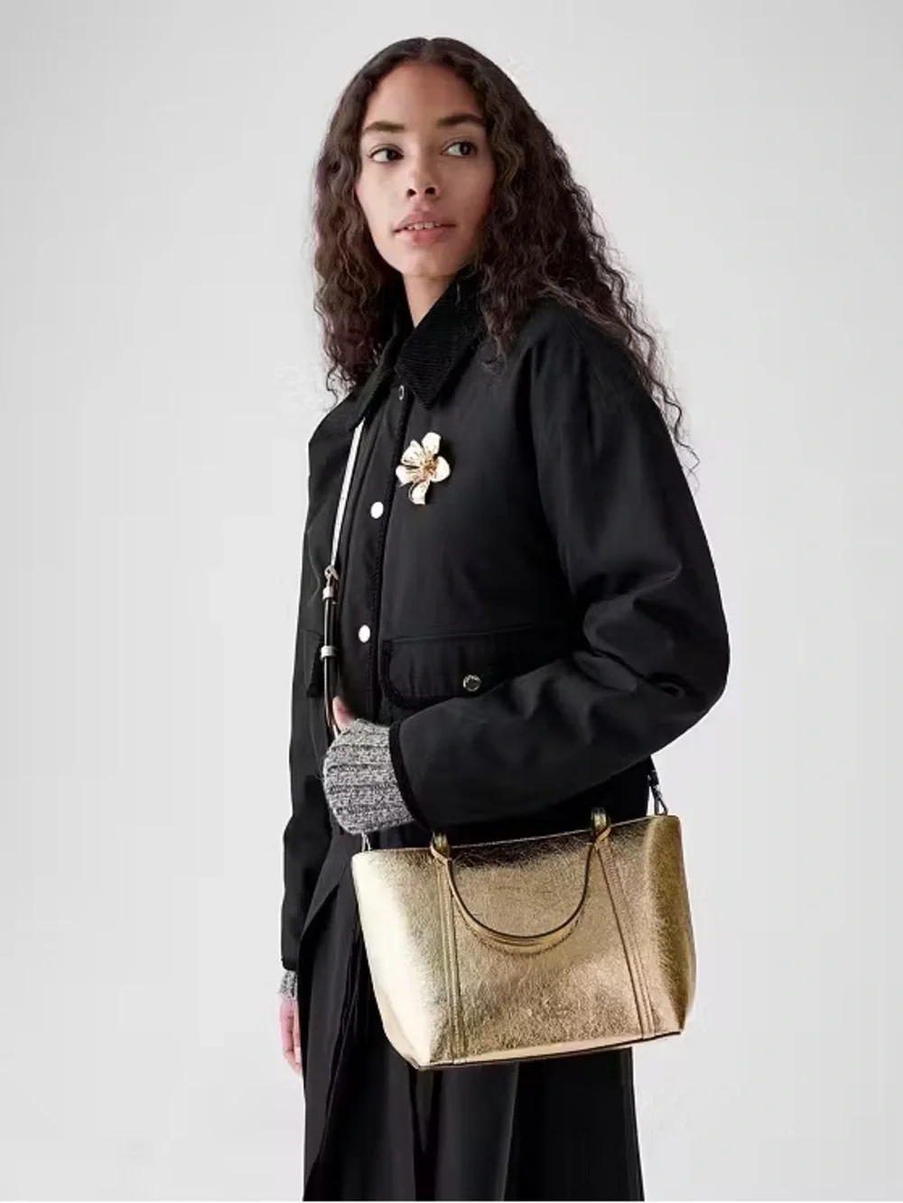 ♠️Kate Spade New York Marlowe Small Crinkled Leather Tote Bag, Metallic Gold NWT